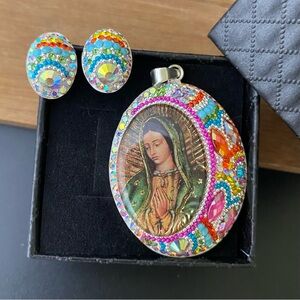 Real 925 Sterling Silver  Virgin Of Guadalupe Pendant and earrings Handmade